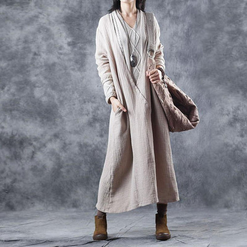 2025年 新作 カジュアル キルティング コットン×リネン ニットワンピース レディース ルーズフィット